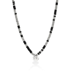 John Hardy Silver Lovestruck Onyx and 3 Carat Lab Diamond Heishi Necklace
