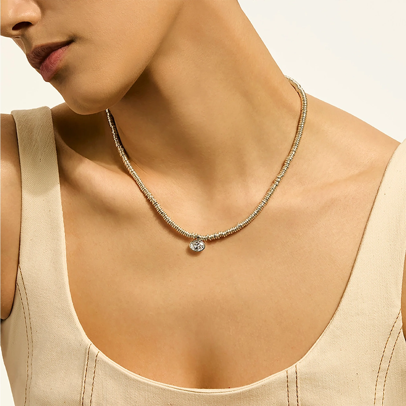 John Hardy Silver Lovestruck 2 Carat Lab Diamond Heishi Pendant Necklace