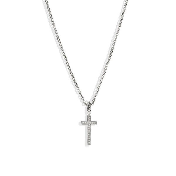 John Hardy Essential Silver Diamond Pave Cross Necklace