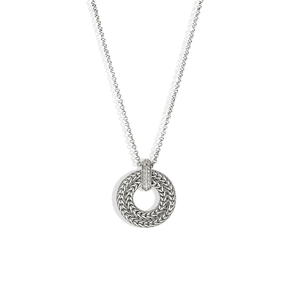 John Hardy Icon Link Silver Diamond Pave Round Necklace