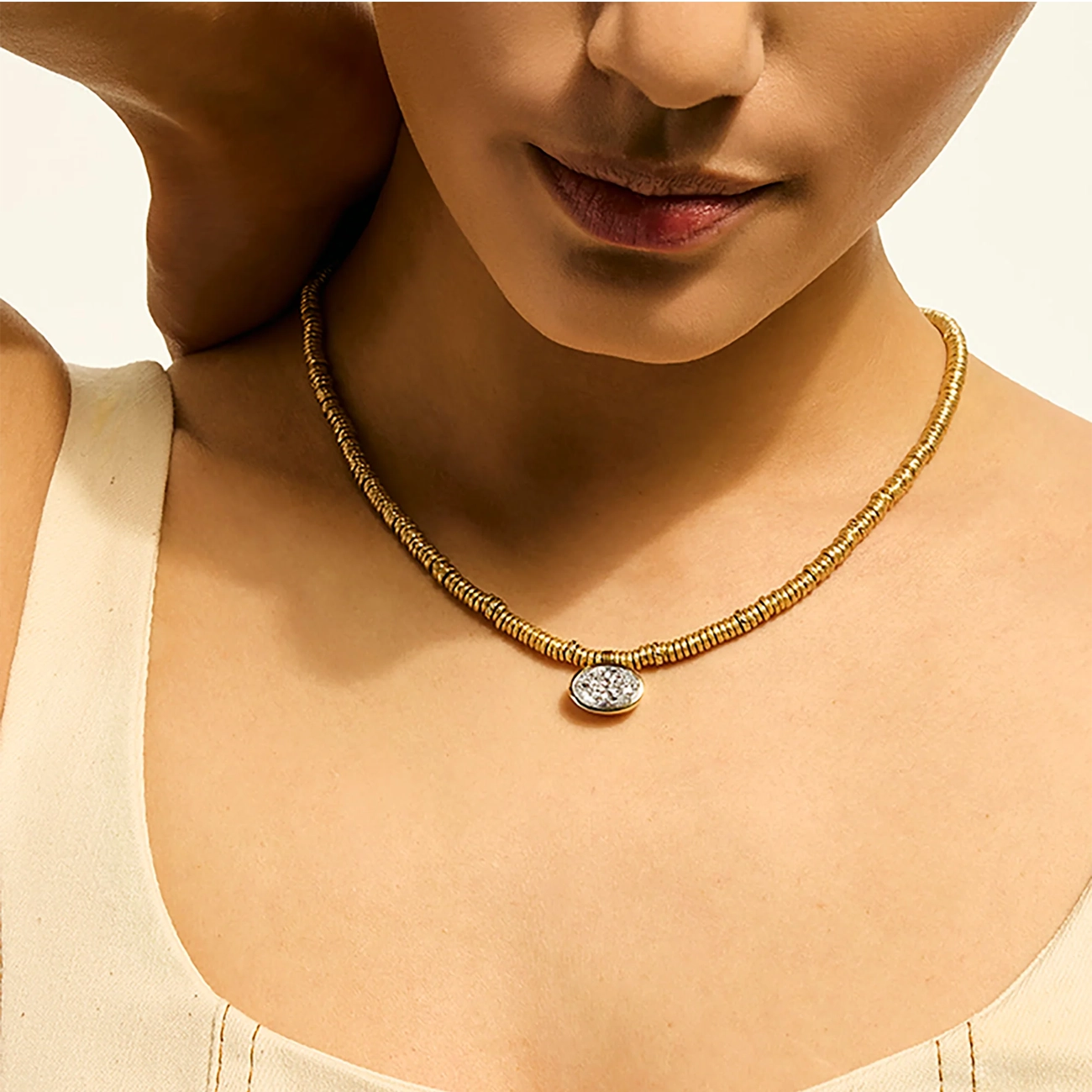 John Hardy Gold Lovestruck 5 Carat Lab Diamond Heishi Pendant Necklace
