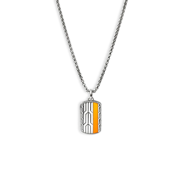 John Hardy Icon 50 Orange Enamel Tag Pendant Necklace
