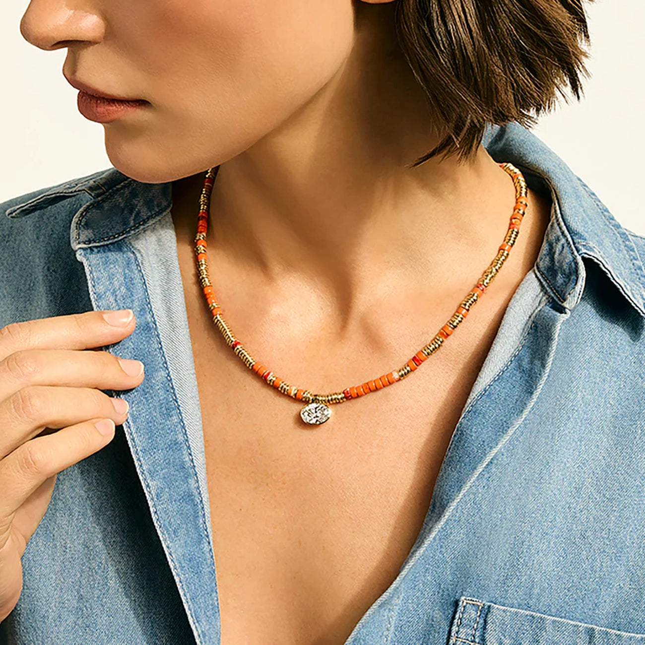 John Hardy Lovestruck Orange Spiny Oyster and 3 Carat Lab Diamond Necklace
