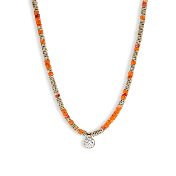 John Hardy Lovestruck Orange Spiny Oyster Shell and 1.25ctw Lab Diamond Necklace