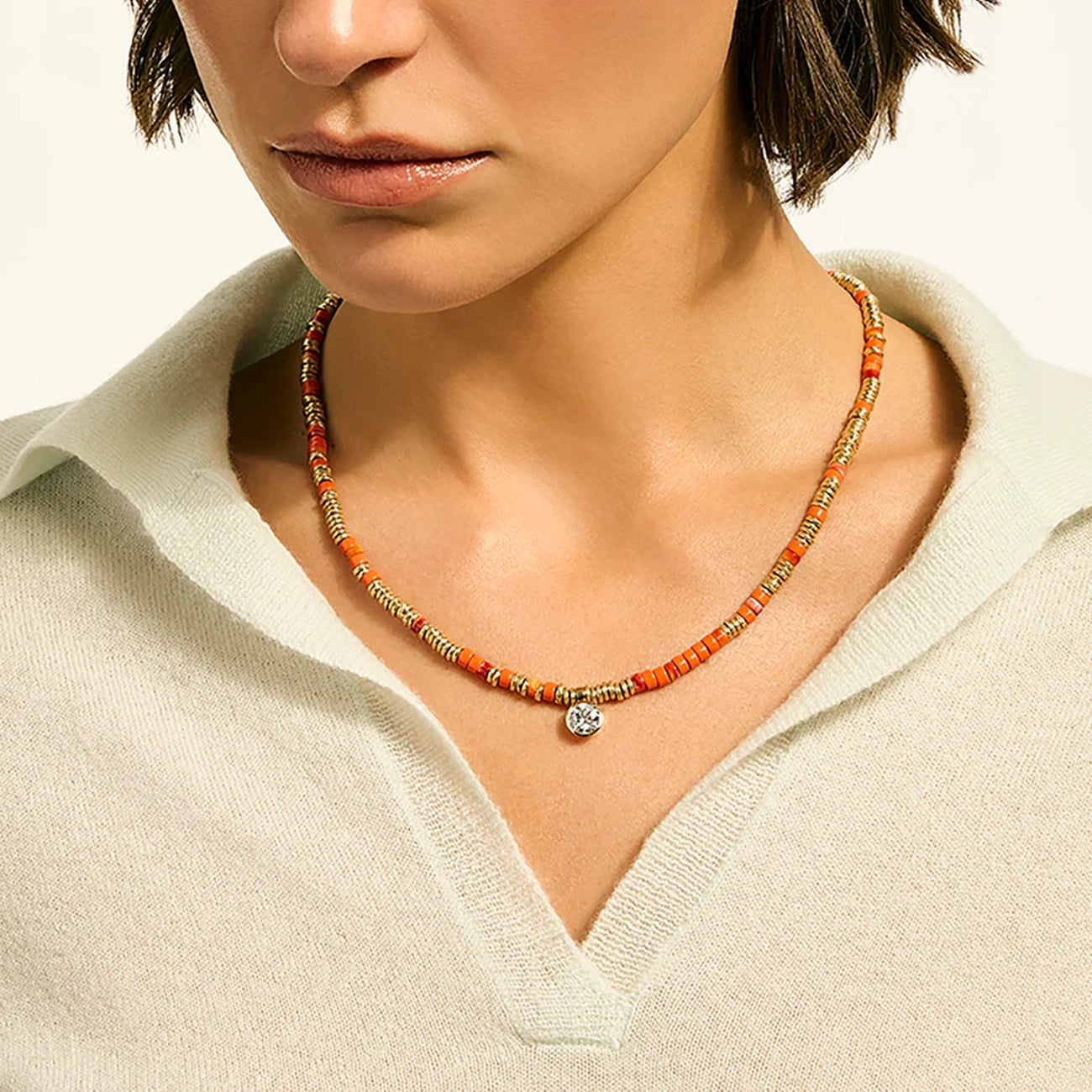 John Hardy Lovestruck Orange Spiny Oyster Shell and 1.25ctw Lab Diamond Necklace