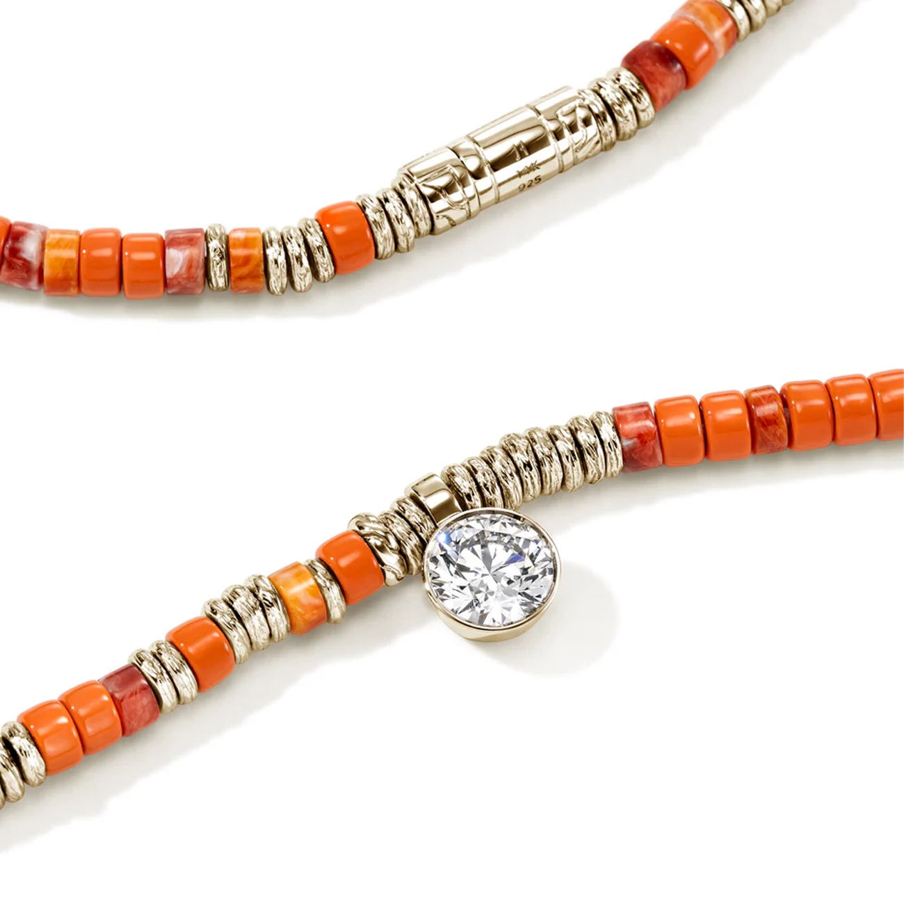 John Hardy Lovestruck Orange Spiny Oyster Shell and 1.25ctw Lab Diamond Necklace
