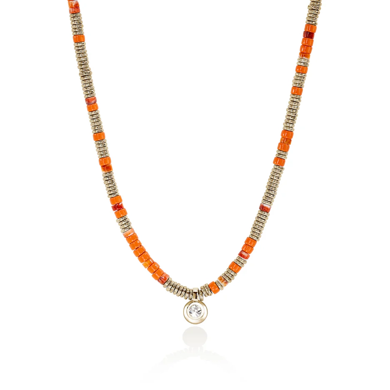 John Hardy Lovestruck Orange Spiny Oyster Shell and 1.25ctw Lab Diamond Necklace