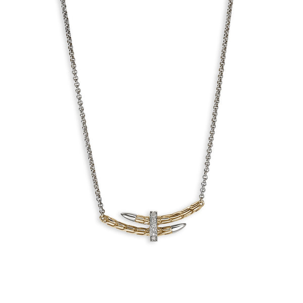 John Hardy Spear Small Silver and Gold Diamond Pavé Station Necklace