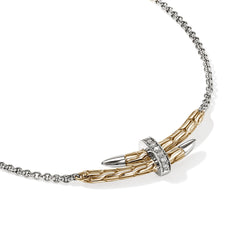 John Hardy Spear Small Silver and Gold Diamond Pavé Station Necklace