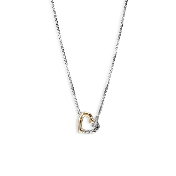 John Hardy Essentials Silver and Gold Diamond Heart Necklace