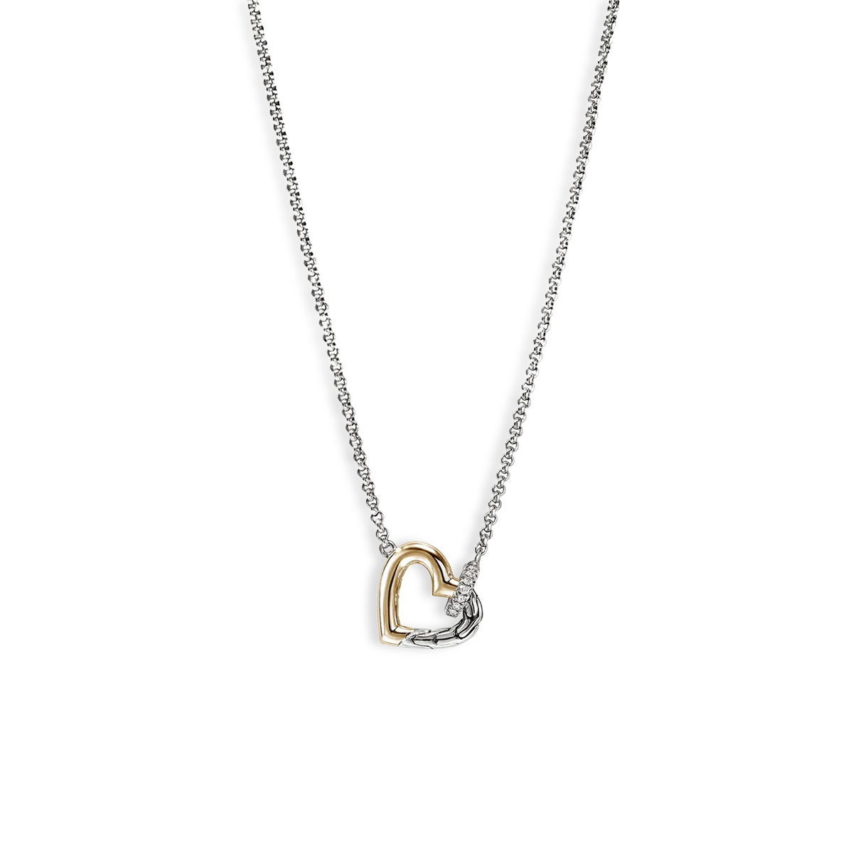 John Hardy Essentials Silver and Gold Diamond Heart Necklace