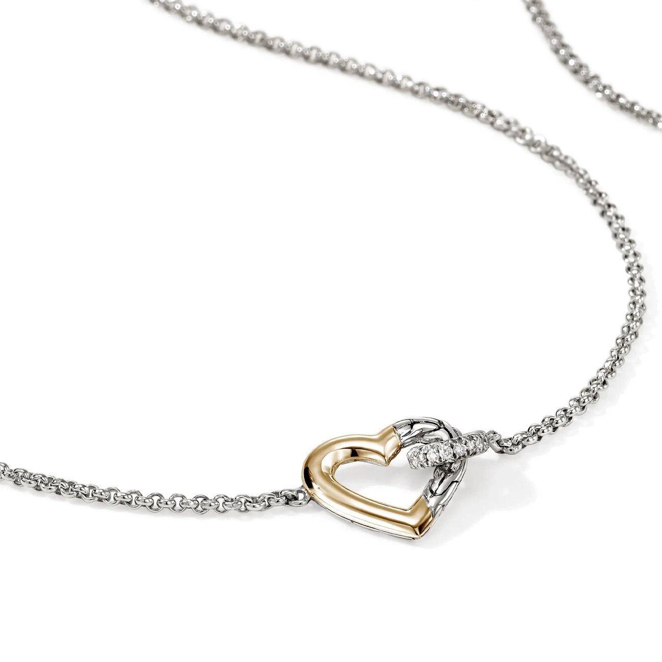 John Hardy Essentials Silver and Gold Diamond Heart Necklace