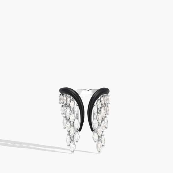 Kamyen Black Enamel Diamond Angel Wing Ring