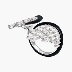 Kamyen Black Enamel Diamond Angel Wing Ring