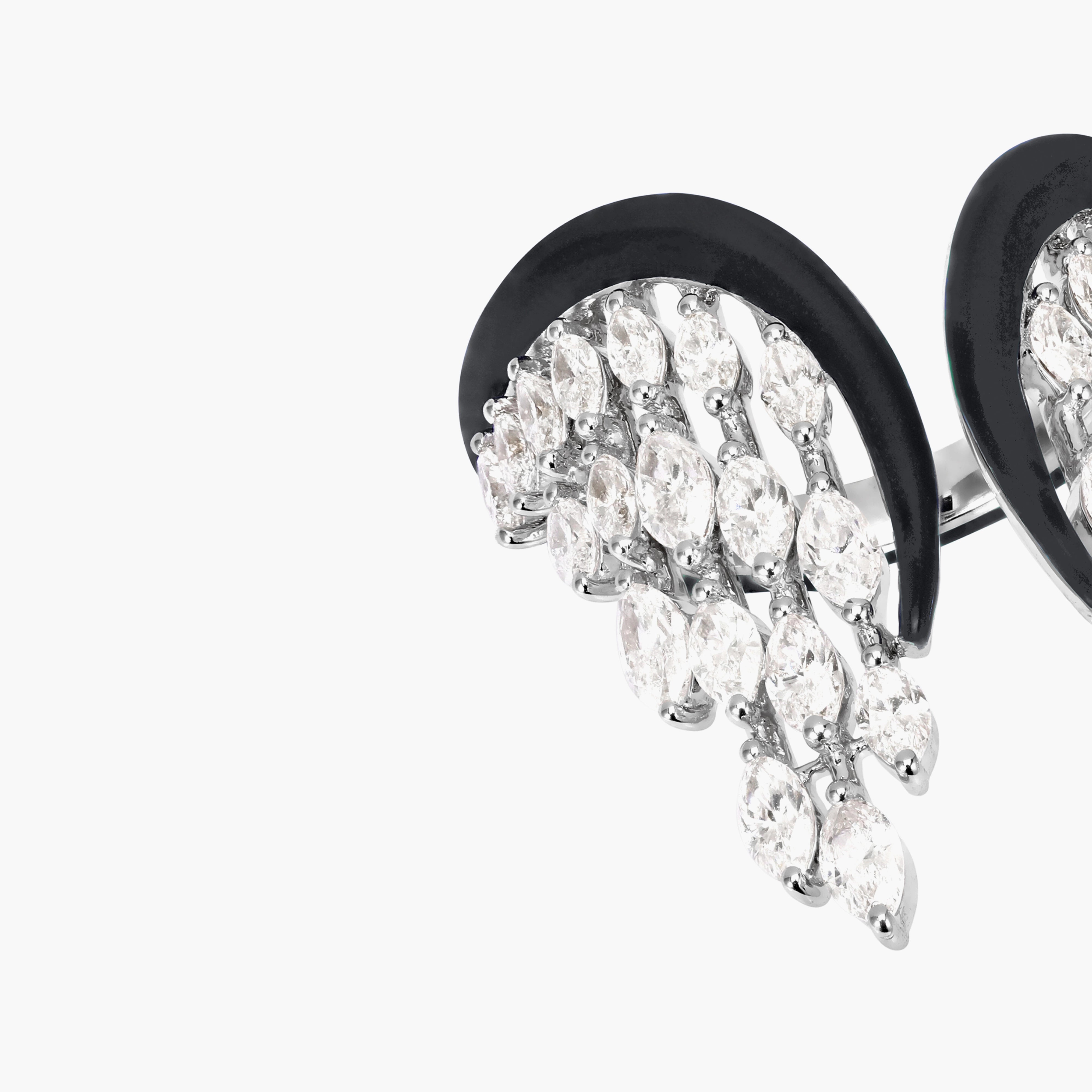 Kamyen Black Enamel Diamond Angel Wing Ring