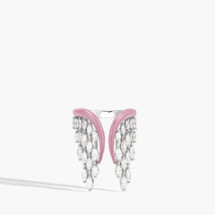 Kamyen Pink Enamel Diamond Angel Wing Ring