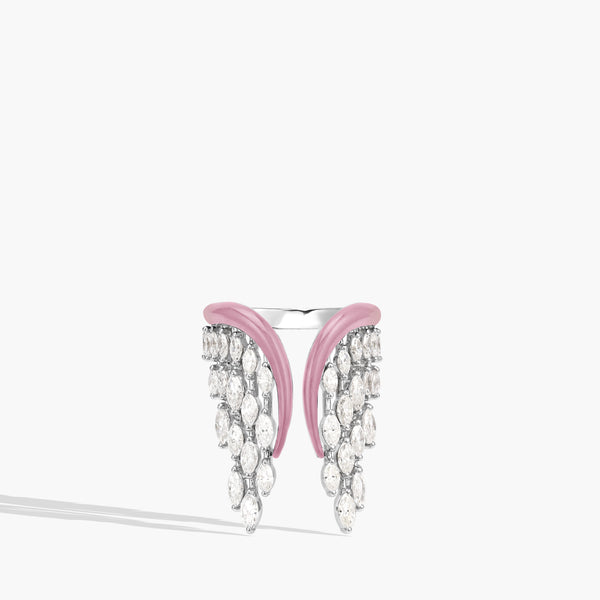 Kamyen Pink Enamel Diamond Angel Wing Ring