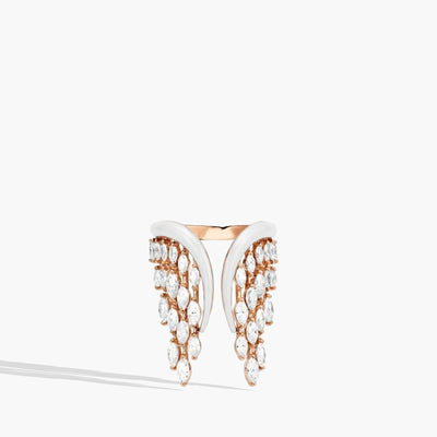 Kamyen White Enamel Diamond Angel Wing Ring - Kamyen product