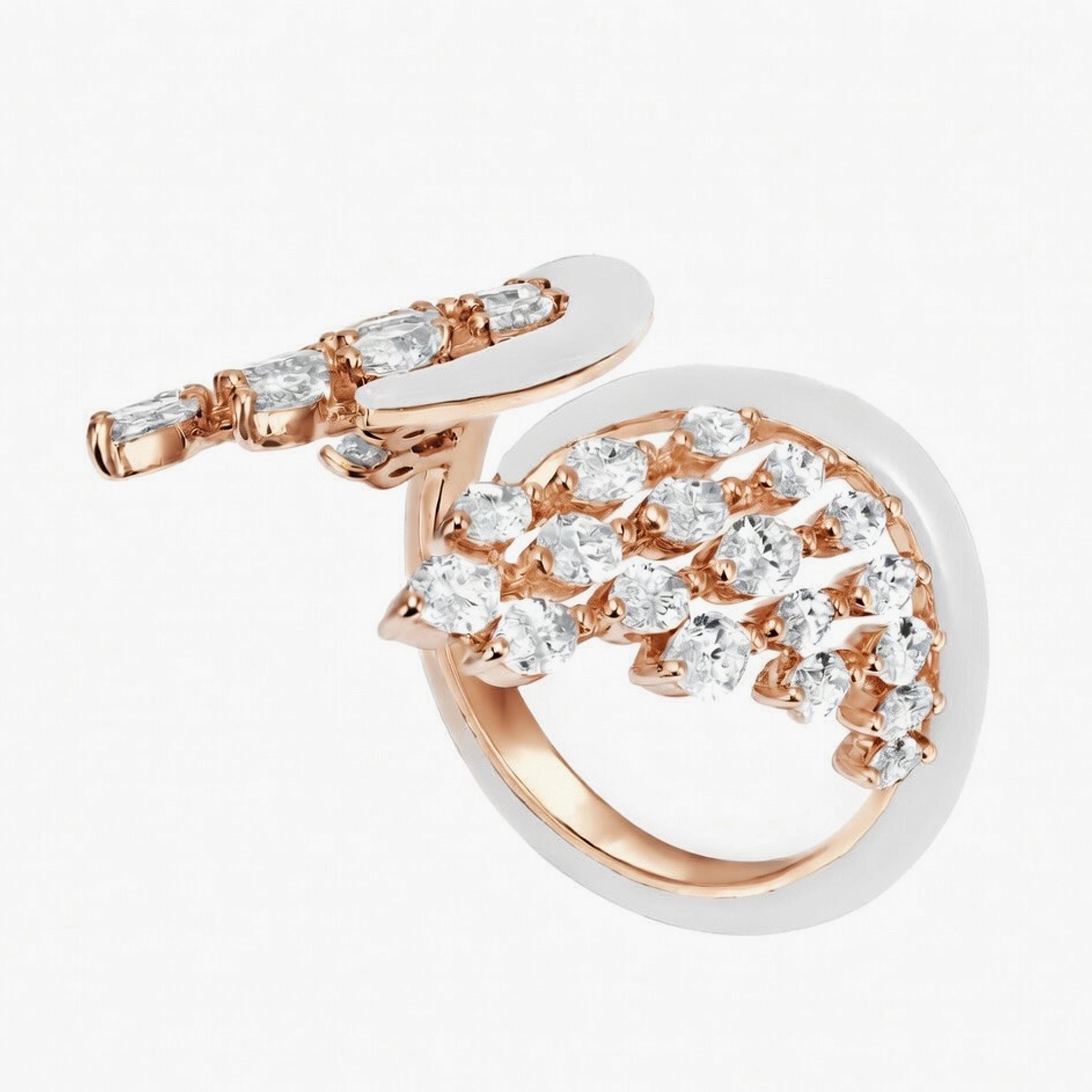 Kamyen White Enamel Diamond Angel Wing Ring