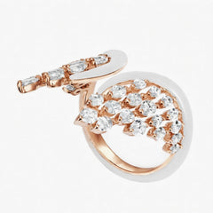 Kamyen White Enamel Diamond Angel Wing Ring