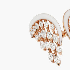 Kamyen White Enamel Diamond Angel Wing Ring