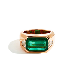 9 Carat Octagon Emerald and Bullet Diamond Signet Ring
