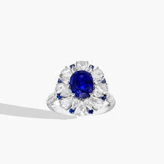 Ceylon Sapphire and Diamond Halo Flower Ring