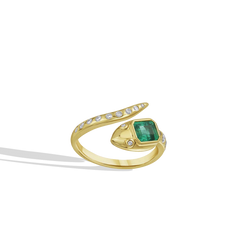 Emerald and Diamond Snake Bypass RIng