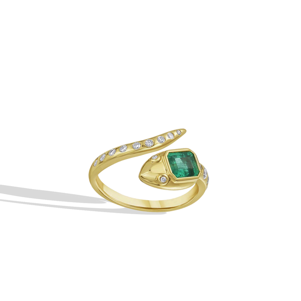 Emerald and Diamond Snake Bypass RIng