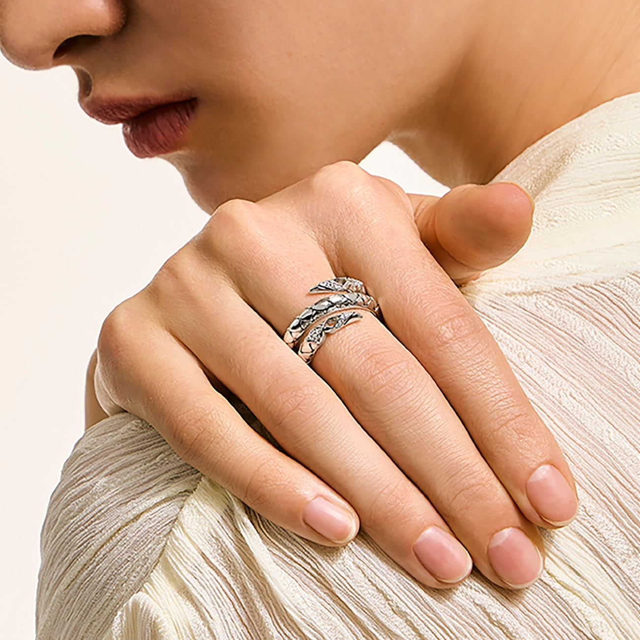 John Hardy Naga Diamond Pavé Double Row Ring