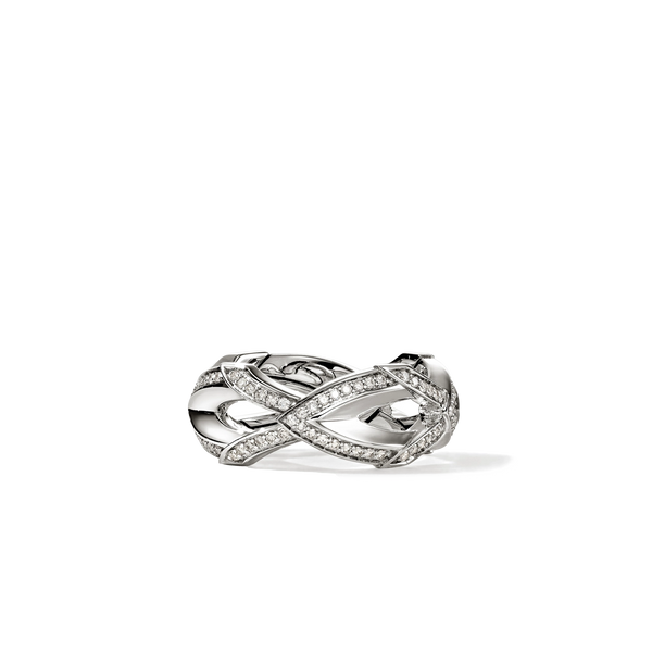John Hardy Naga Silver Diamond Pavé 8.5mm Band Ring