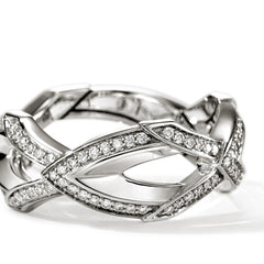 John Hardy Naga Silver Diamond Pavé 8.5mm Band Ring