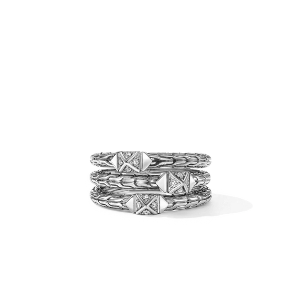 John Hardy Icon Stud Silver Triple Row Diamond Ring