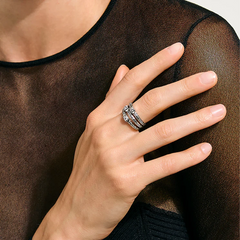 John Hardy Icon Stud Silver Triple Row Diamond Ring