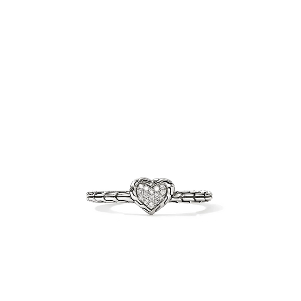 John Hardy Essentials Silver Diamond Heart Ring