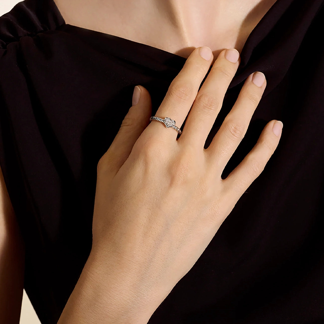 John Hardy Essentials Silver Diamond Heart Ring