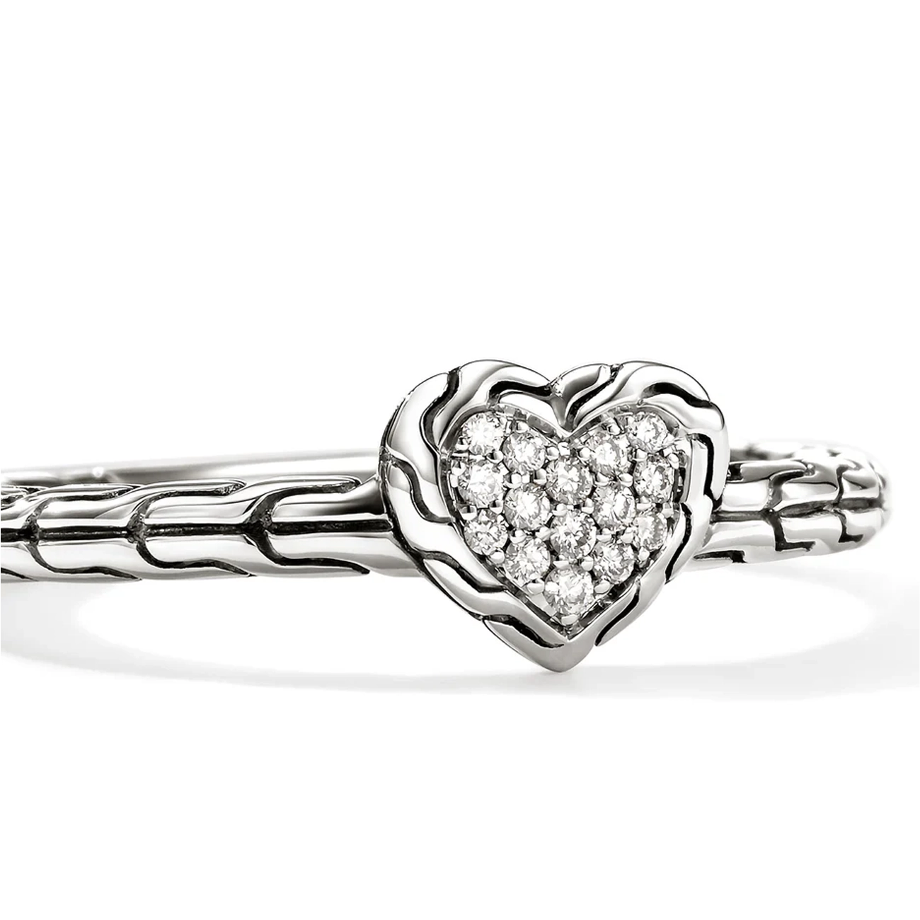 John Hardy Essentials Silver Diamond Heart Ring