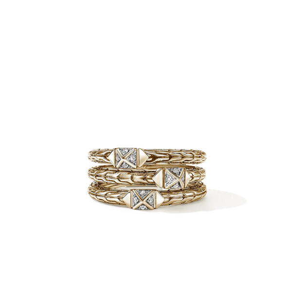 John Hardy Icon Stud Gold Diamond Triple Row Ring