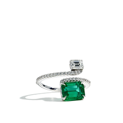 2 Carat Green Emerald and Diamond Bypass Ring
