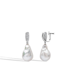 Yoko London Baroque Pearl and Diamond Drop Earrings