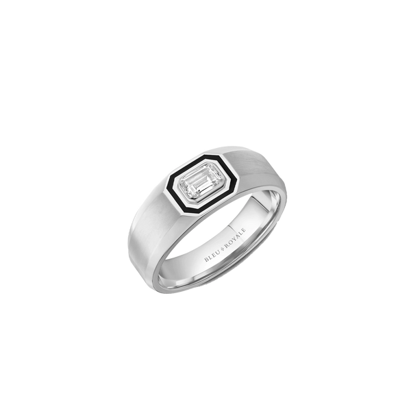 Crown Bleu Royale Emerald-Cut Diamond Enamel Wedding Band