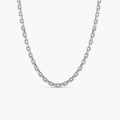 Roberto Coin Designer Gold Square Link Chain Necklace in 18K White Gold, front view
