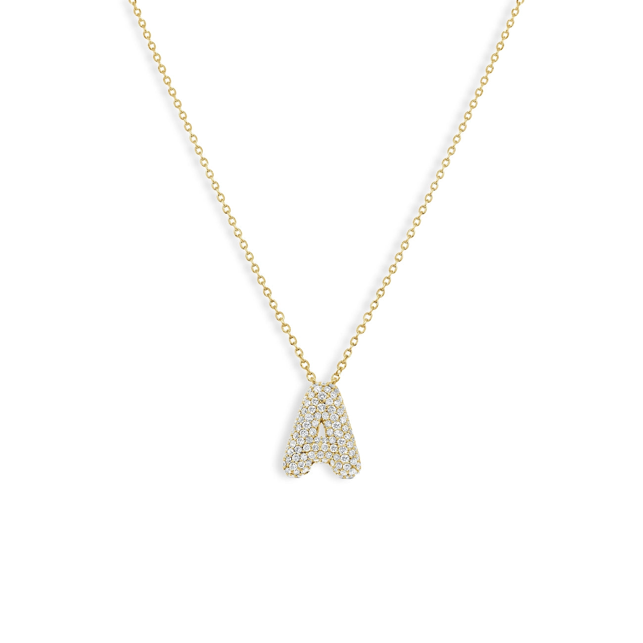 Diamond Pavé Bubble Letter Initial Pendant Necklace