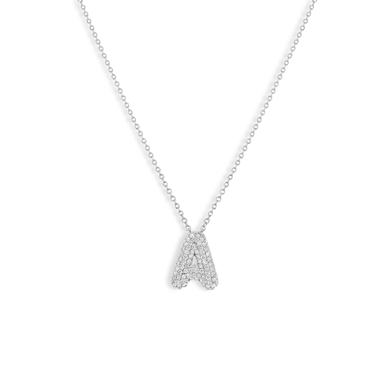 Diamond Pavé Bubble Letter Initial Pendant Necklace