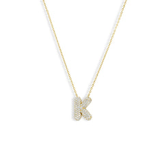 Diamond Pavé Bubble Letter Initial Pendant Necklace