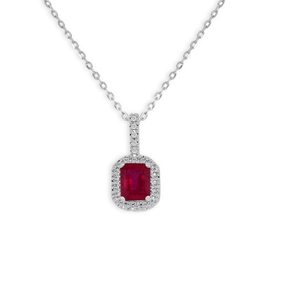Cushion Ruby and Diamond Halo Pendant Necklace - Private Label product