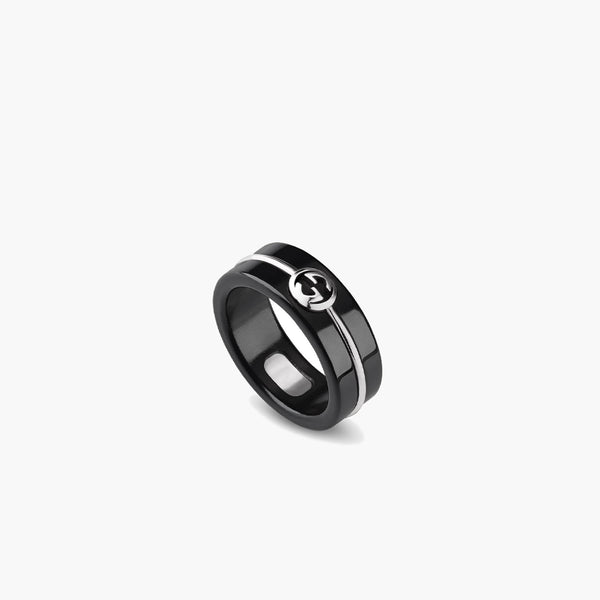 Gucci Interlocking G Black Corundum Ring