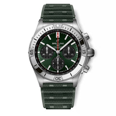 Breitling Chronomat B01 Watch Green Chronograph Dial Rubber Strap — 42mm