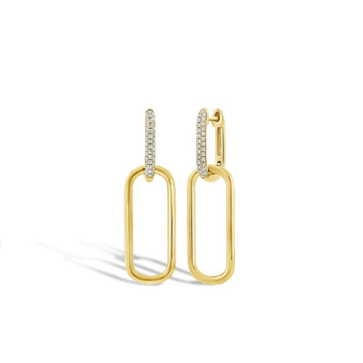 Gold Paperclip and Diamond Link Dangle Earrings - Private Label product