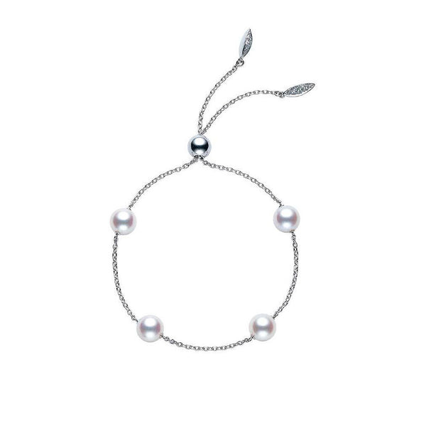 Mikimoto White Gold Akoya Pearl & Diamond Tin Cup Bracelet